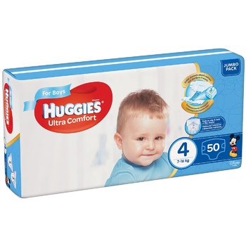 Підгузки Huggies Ultra Comfort для хлопчиків 4 7-16кг 50шт - купити, ціни на КОСМОС - фото 1