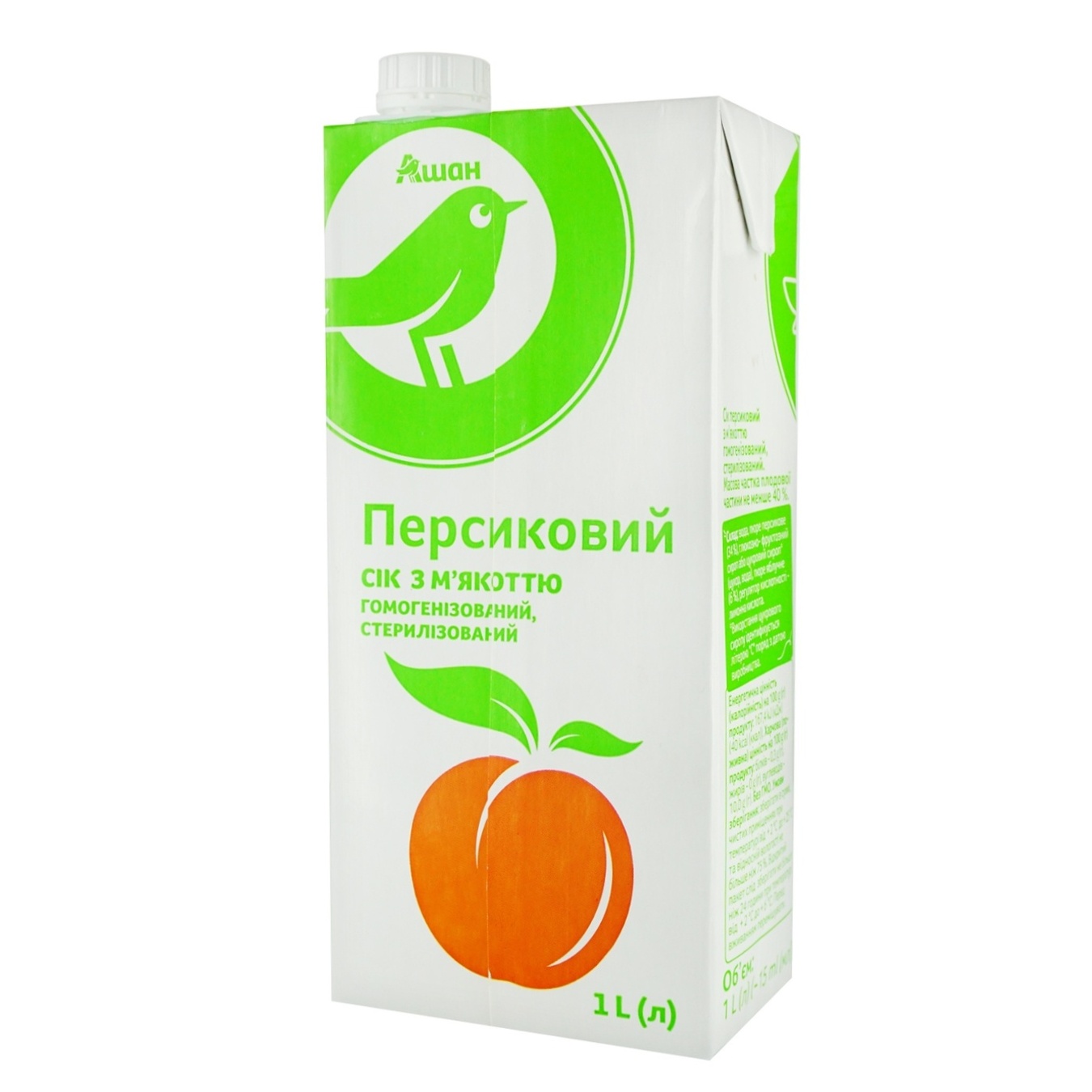 

Сок Ашан персиковый с мякотью стерилизованный 1л