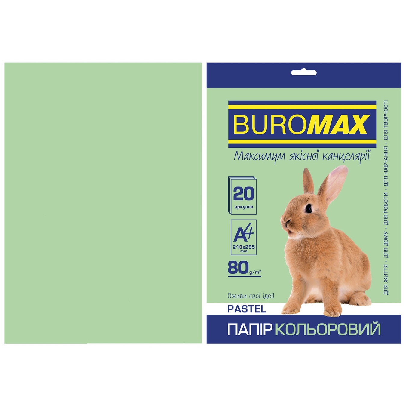 

Бумага цветная Buromax Pastel светло-зеленая А4 80г/м2 20листов