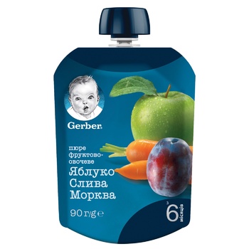 Пюре Gerber Яблуко слива морква 90г - купити, ціни на Auchan - фото 1