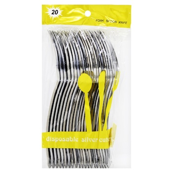 Набір одноразових виделок пласт. 20 шт. "Імітація металу" арт. 34306B-1 И538 - купити, ціни на КОСМОС - фото 1