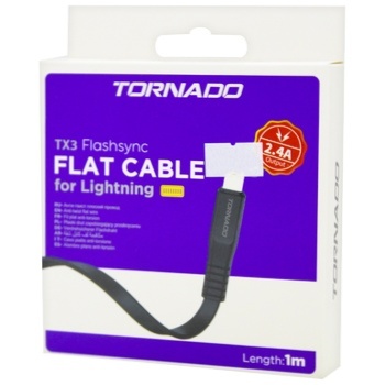 Tornado USB-L TX3 Flat Lighting Black Cable 2.4A /1m - buy, prices for COSMOS - photo 1