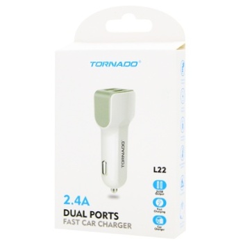 Автомобільний зарядний пристрій Tornado L22 2USB 2,4A White