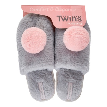 Twins Gray Fur with Decor Velor House Women's Slippers 40s - buy, prices for - photo 1