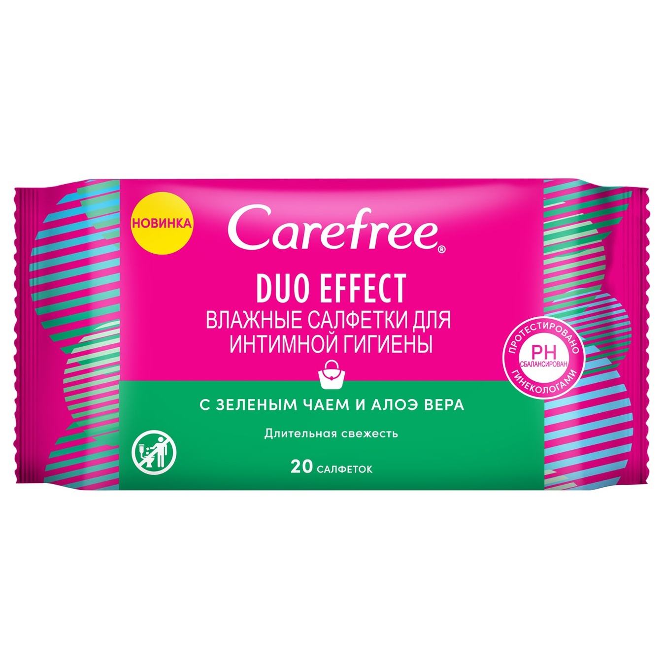 

Влажные салфетки для интимной гигиены Carefree® Duo Effect с зеленым чаем и алоэ вера 20шт