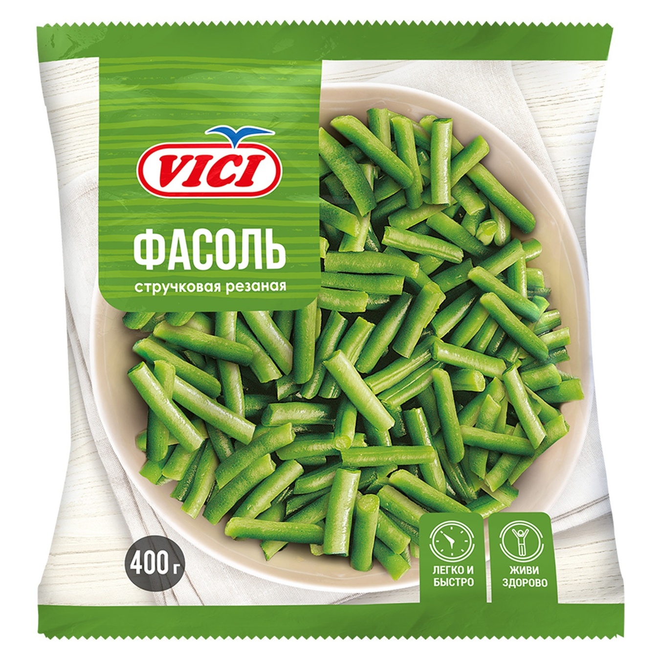 

Фасоль стручковая Vici резаная быстрозамороженная 400г