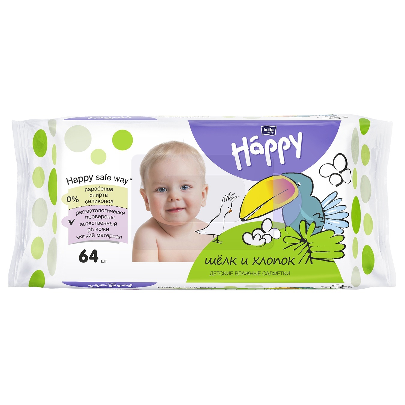 

Салфетки влажные Bella baby Happy Silk&Cotton 64шт