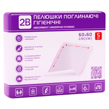 Пелюшки 2В гігієнічні поглинаючі 60х60см 5шт - купити, ціни на ЕКО Маркет - фото 1