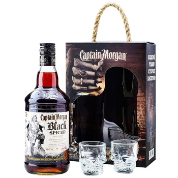 Ромовый напиток Captain Morgan Spiced Black 40% 1л + 2 рюмки - купить, цены на Auchan - фото 3