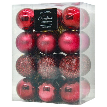 Set of Burgundy of Christmas Tree Balls 30mm 24pcs - buy, prices for - photo 1