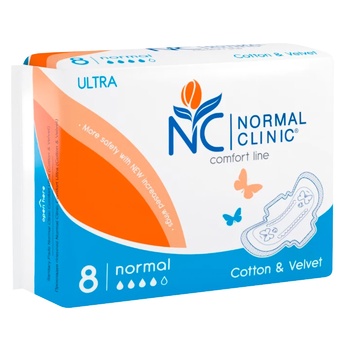 Normal Clinic Ultra Cotton&Velvet Sanitary Pads 4drops 8pcs - buy, prices for EKO Market - photo 1