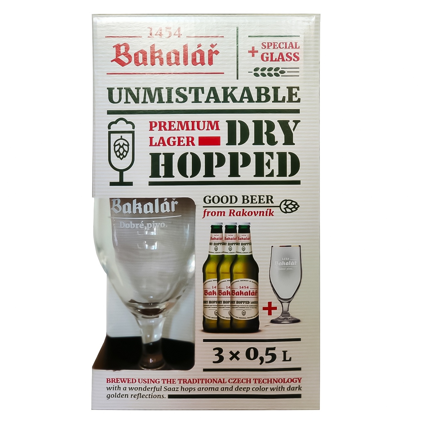 

Набір Пиво Bakalar Dry Hopped Lager 3х0,5 л + 1 бокал