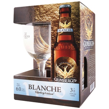 Пиво Grimbergen Blanche спеціальне 6% 3х0,33л та келих - купити, ціни на Auchan - фото 1