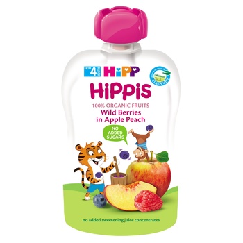 HiPP Hippis for children from 4 months bilberry-peach-apple-raspberry puree 100g - buy, prices for METRO - photo 1