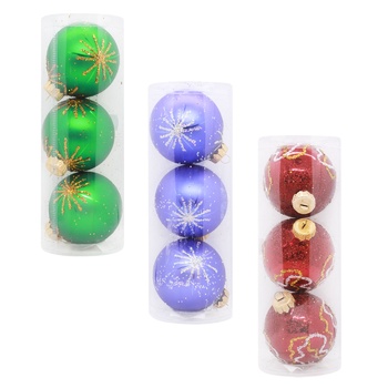 Glass Christmas Ball with Patterned Pattern 80mm 3pcs - buy, prices for - photo 1