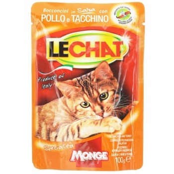 Корм Monge Lechat курица с индейкой для кошек 100г - купить, цены на КОСМОС - фото 1