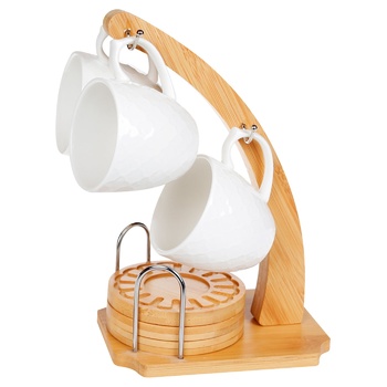 BonaDI Naturel Coffee Set on Rack with Stands 160ml 4pcs