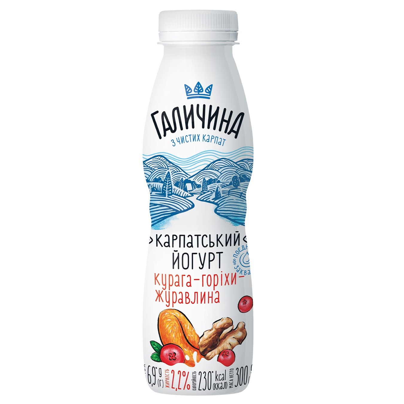 

Йогурт Галичина курага-орехи-клюква 2,2% 300г