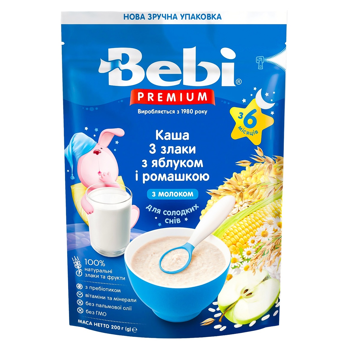 

Каша Bebi Premium 3 злака с яблоком и ромашкой для детей с 6 месяцев 200мл