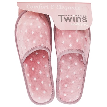 Twins Velor Children's Home Slippers with Polka Dots s.34/35 Pink - buy, prices for - photo 1