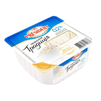 President Tvorozhna Tradytsiya Low-Fat Cottage Cheese 0.2% 350g - buy, prices for Auchan - photo 1