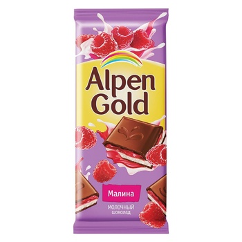 Alpen Gold Milk Chocolate with Raspberries 85g - buy, prices for - photo 1