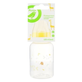 Auchan bottle for feeding with silicone nipple yellow 125ml - buy, prices for Auchan - photo 1