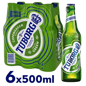 Tuborg Green Light Pasteurized Beer 4.6% 0.5l 6pcs - buy, prices for Auchan - photo 1