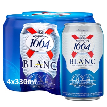 Пиво Kronenbourg 1664 Blanc світле нефільтроване 4,8% 0,33л х 4шт - купити, ціни на ULTRAMARKET - фото 2