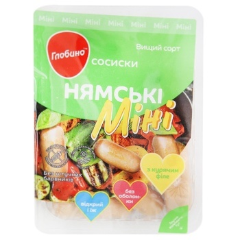 04820112654191 Сосиски Глобино Нямські Міні з курячим філе 350г