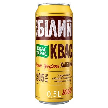 Kvas Taras White Kvas Unfiltered Pasteurized Highly Carbonated Bread Fermented Drink Can 0.5l