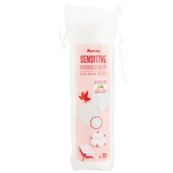 Диски ватные Auchan Sensitive косметические 70шт - купить, цены на Auchan - фото 1