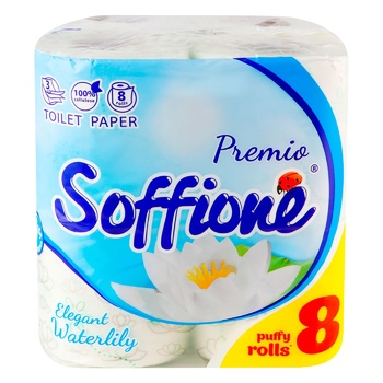 Soffione Waterlily Elegant White 3-ply Toilet Paper 8pcs   - buy, prices for - photo 1