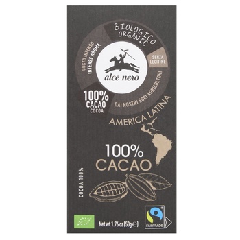 Alce Nero Fairtrade Organic Extra Dark Chocolate 100% 50g - buy, prices for WINETIME - photo 1