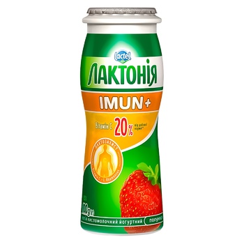 Продукт кисломолочний Лактонія полуниця з пробіотиком L.Rhamnosus та вітаміном С Імун+ 1,5% 100г - купити, ціни на Auchan - фото 1