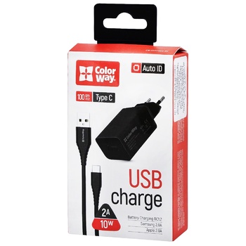 Зарядное устройство ColorWay USB 2A 10W + Кабель Type-C 1м - купить, цены на Auchan - фото 1