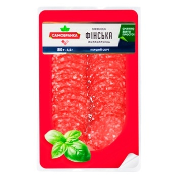 Ковбаса Самобранка Фінська сирокопчена нарізана 80г - купити, ціни на ЕКО Маркет - фото 2