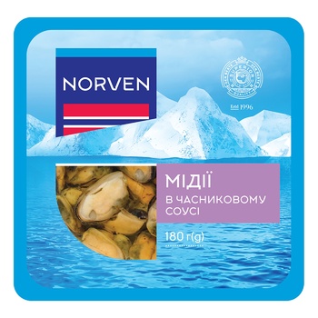 Мідії Norven в часниковому соусі 170г - купити, ціни на КОСМОС - фото 1