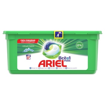 Капсулы для стирки Ariel Pods Все-в-1 Горный Родник 27шт - купить, цены на Auchan - фото 1