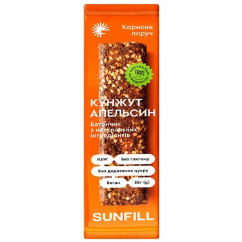 Батончик Sunfill Кунжут-Апельсин без сахара и глютена 35г - купить, цены на Восторг - фото 1