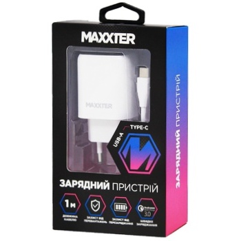 Зарядний пристрій Maxxter USB-A Type-C 1м