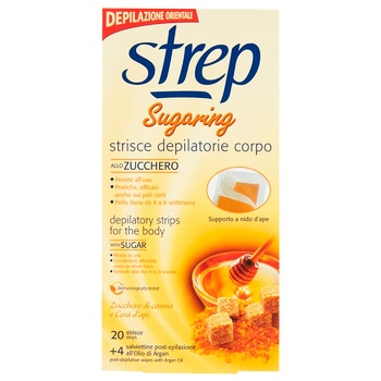 Strep Crystal Sugaring Wax strips for body depilation Brown sugar and beeswax 20 pcs + 4 wipes - buy, prices for Auchan - photo 1