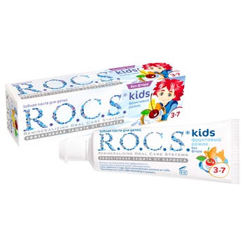 Зубна паста R.O.C.S. Kids Фруктовий ріжок без фтору 3-7 років 45г - купити, ціни на КОСМОС - фото 3