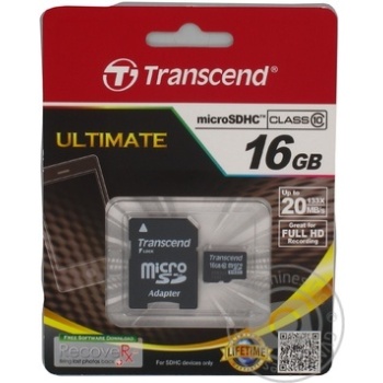 Карта пам'ятi Transcend micro SDHC 16GB Class10 з SD адаптером - купить, цены на NOVUS - фото 2