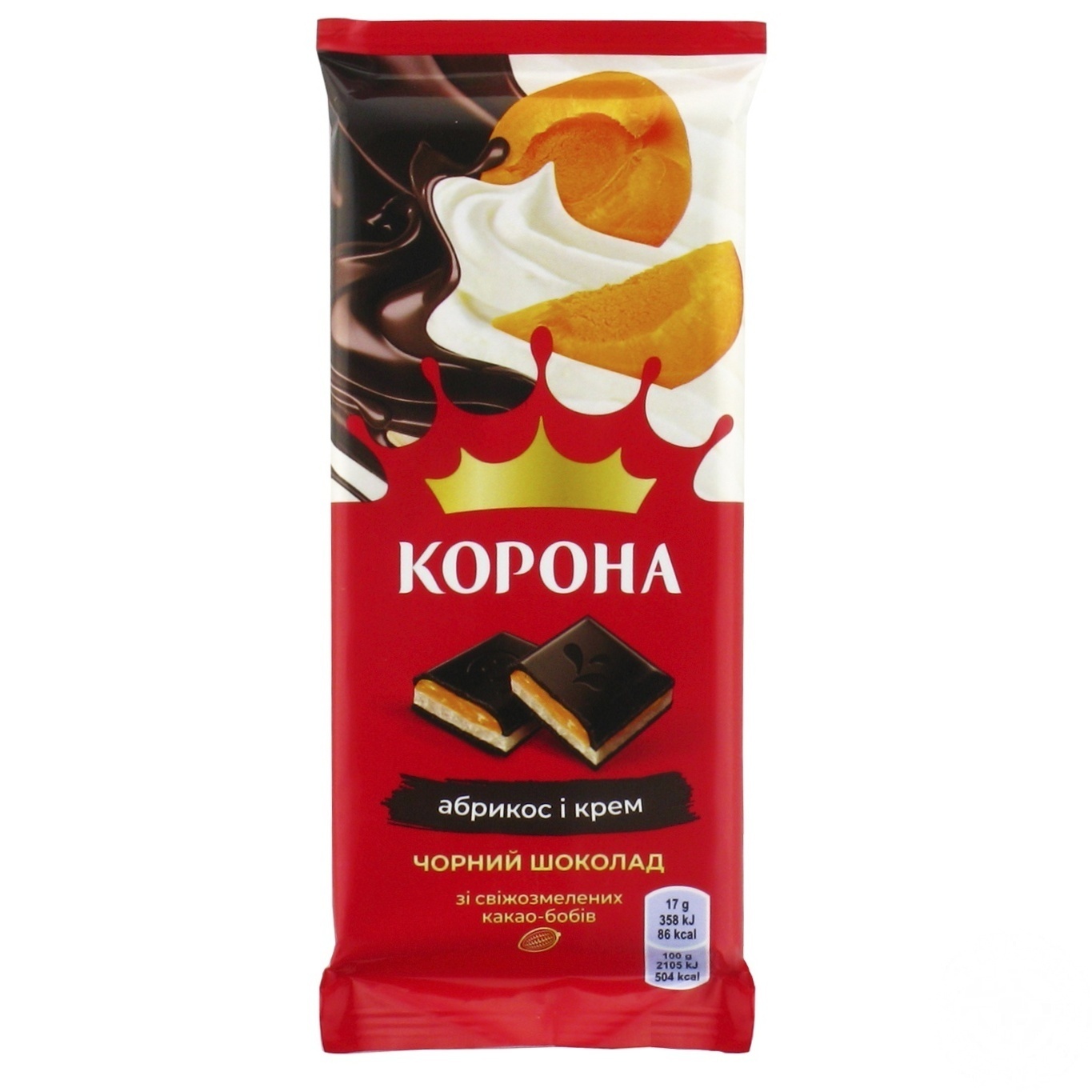 

Шоколад черный Корона с абрикосовой и кремовой начинкой 85г