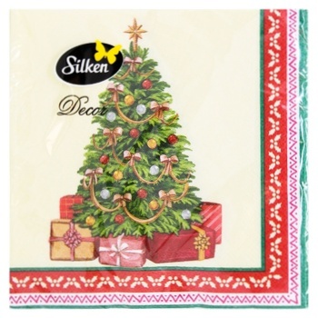 Silken Christmas Tree Napkins 33x33cm 18pcs