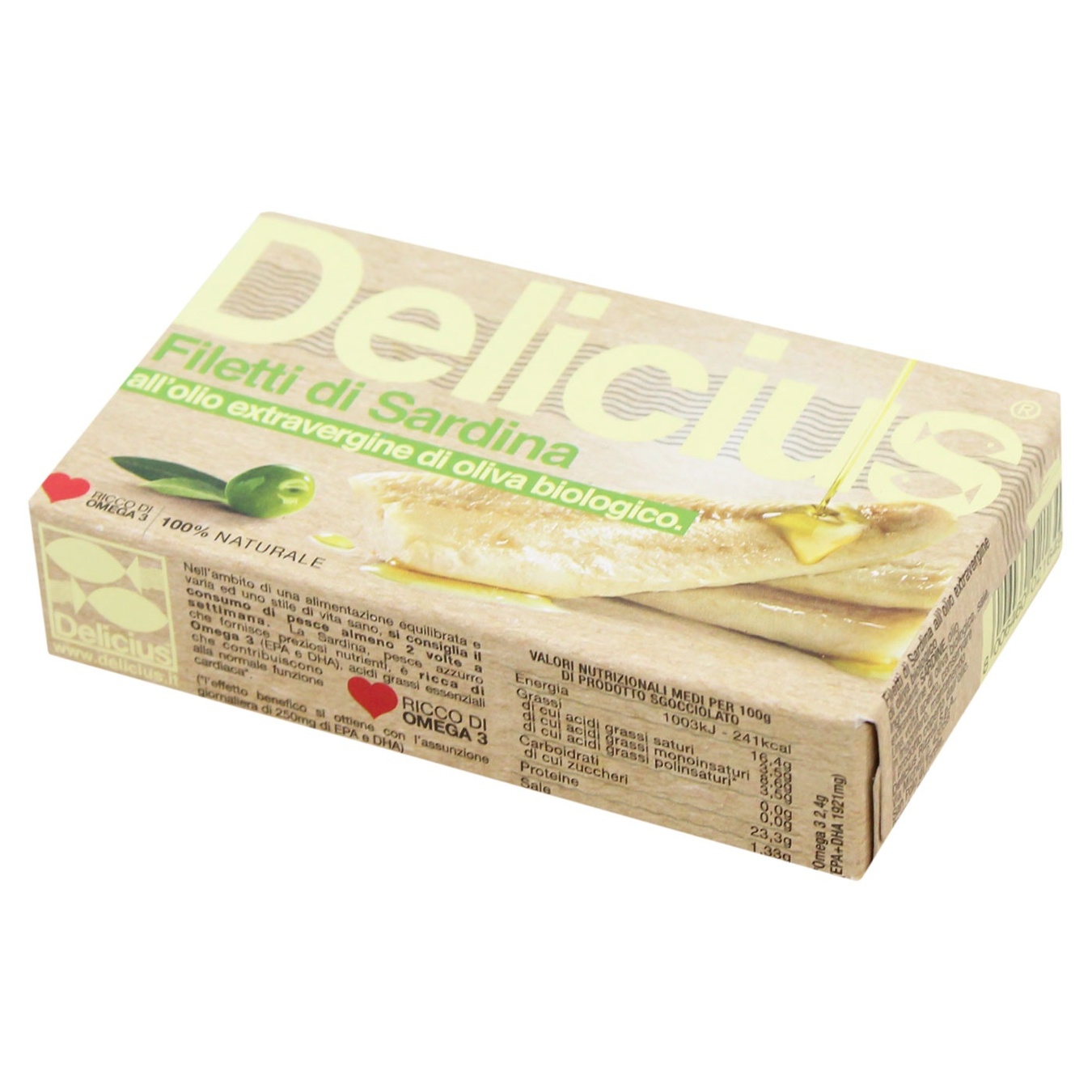 

Сардины Delicius филе в органическом оливковом масле 90г