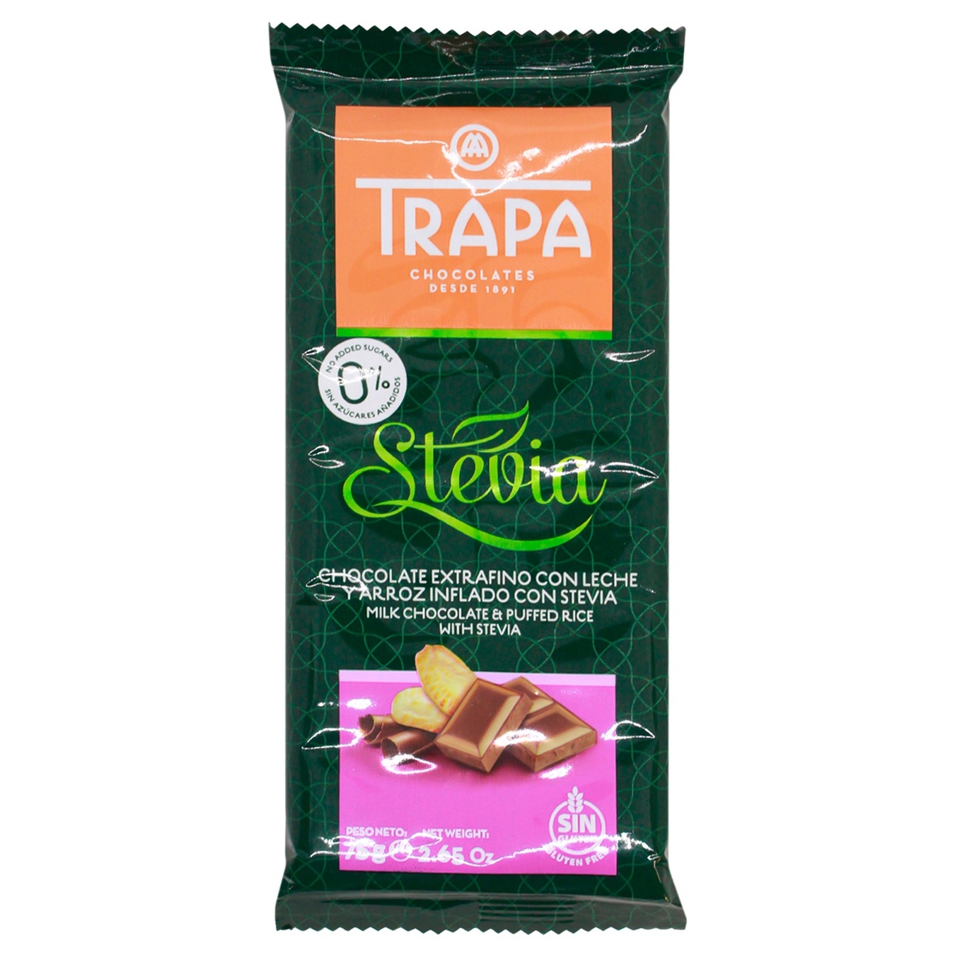 

Шоколад Trapa Stevia молочный с рисовыми шариками 75г