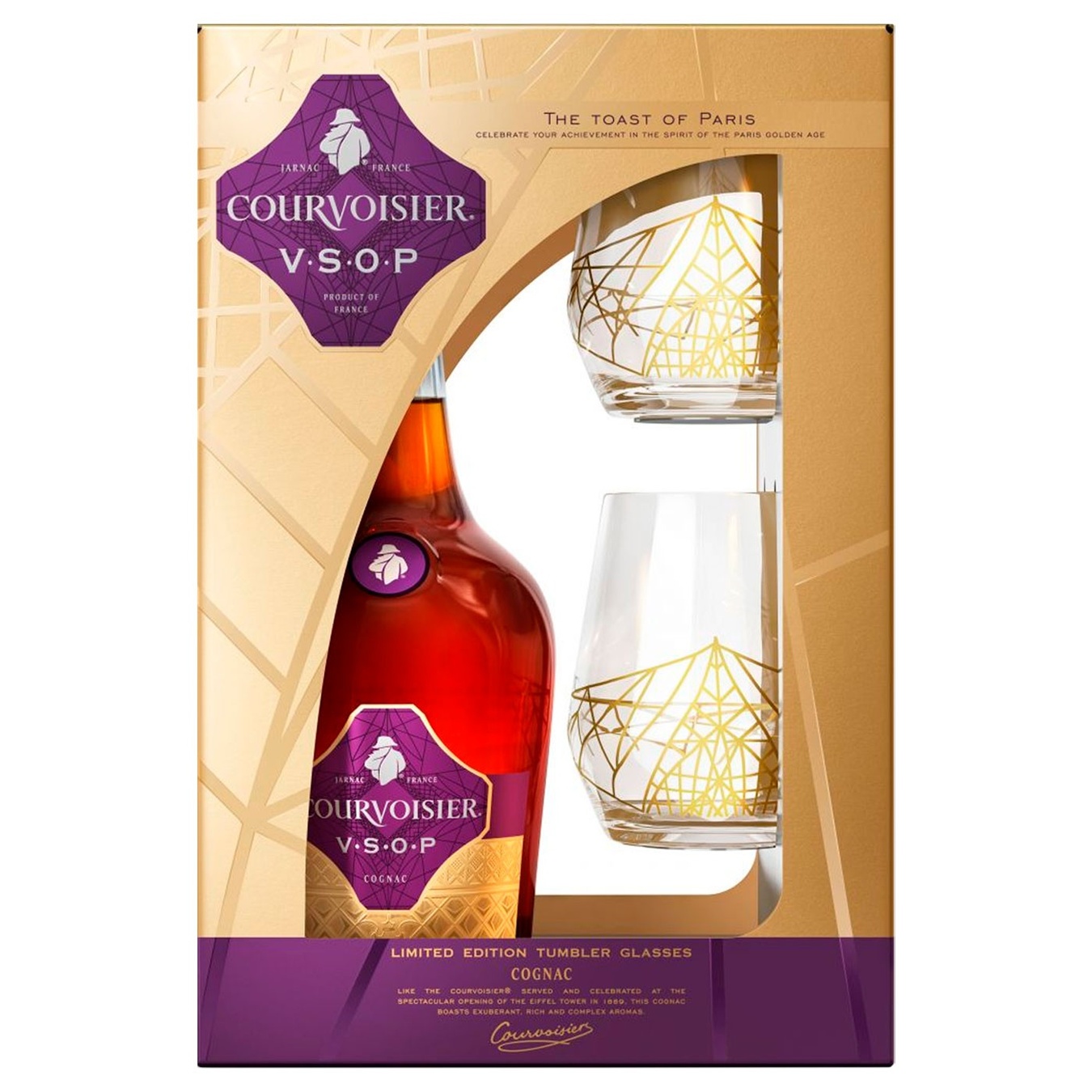 

Коньяк Courvoisier VSOP 6-10 лет выдержки 40% 0,7л + 2 бокала