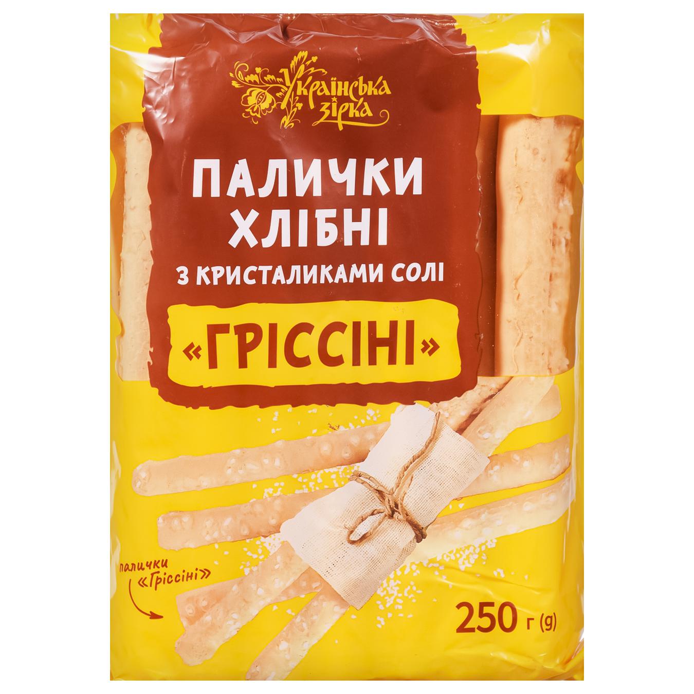 

Палочки хлебные Українська Зірка Гриссини с кристалликами соли 250г